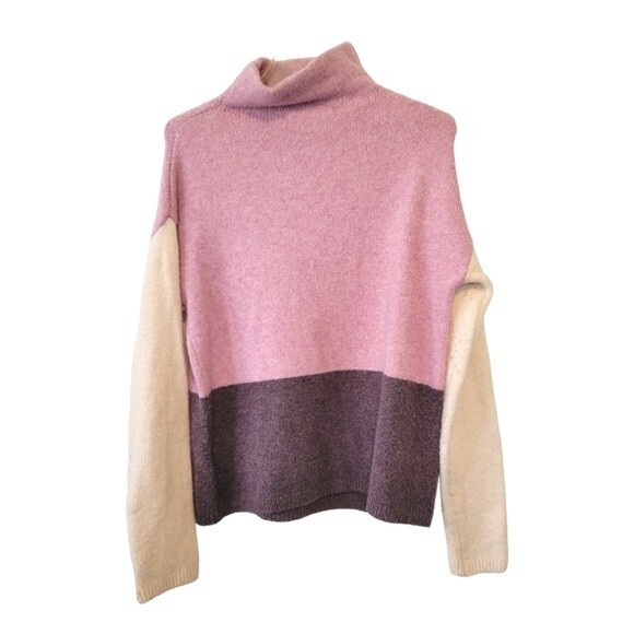 C&C California Pink & Cream Colorblock Mock Neck Wool Blend Sweater Size Medium - Picture 2 of 7